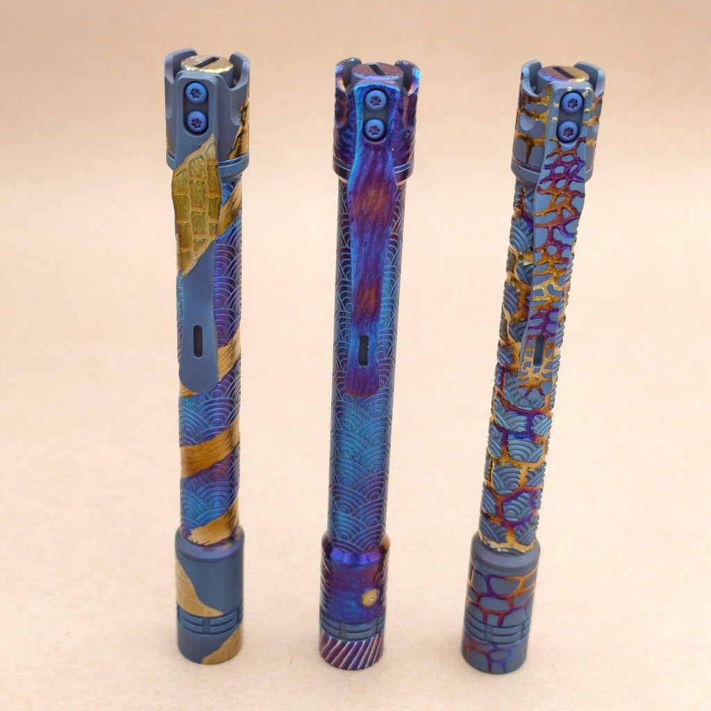 Penlight- - hand carved n heat anodized