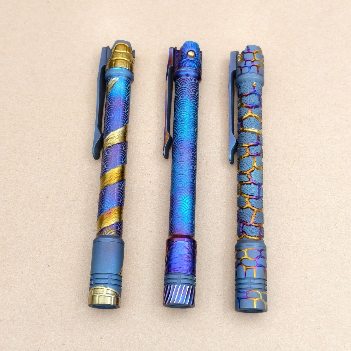 Penlight- - hand carved n heat anodized