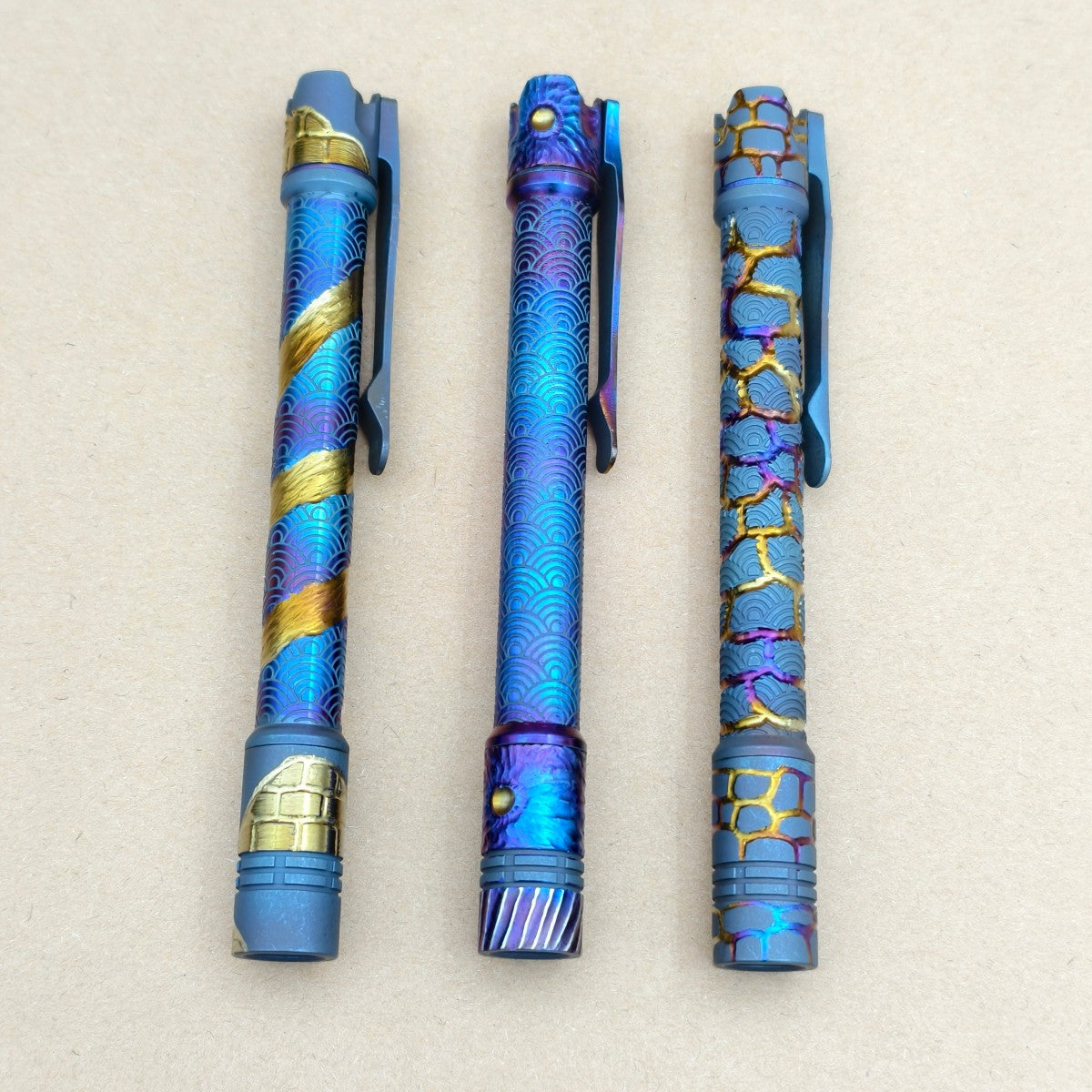 Penlight- - hand carved n heat anodized