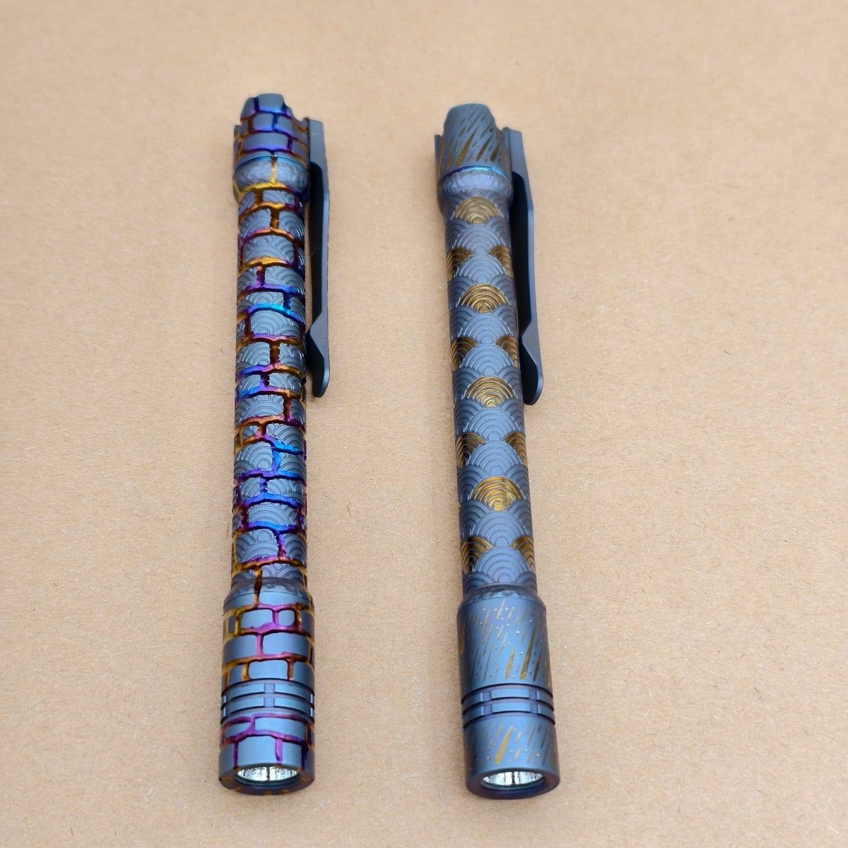 Penlight- - hand carved n heat anodized