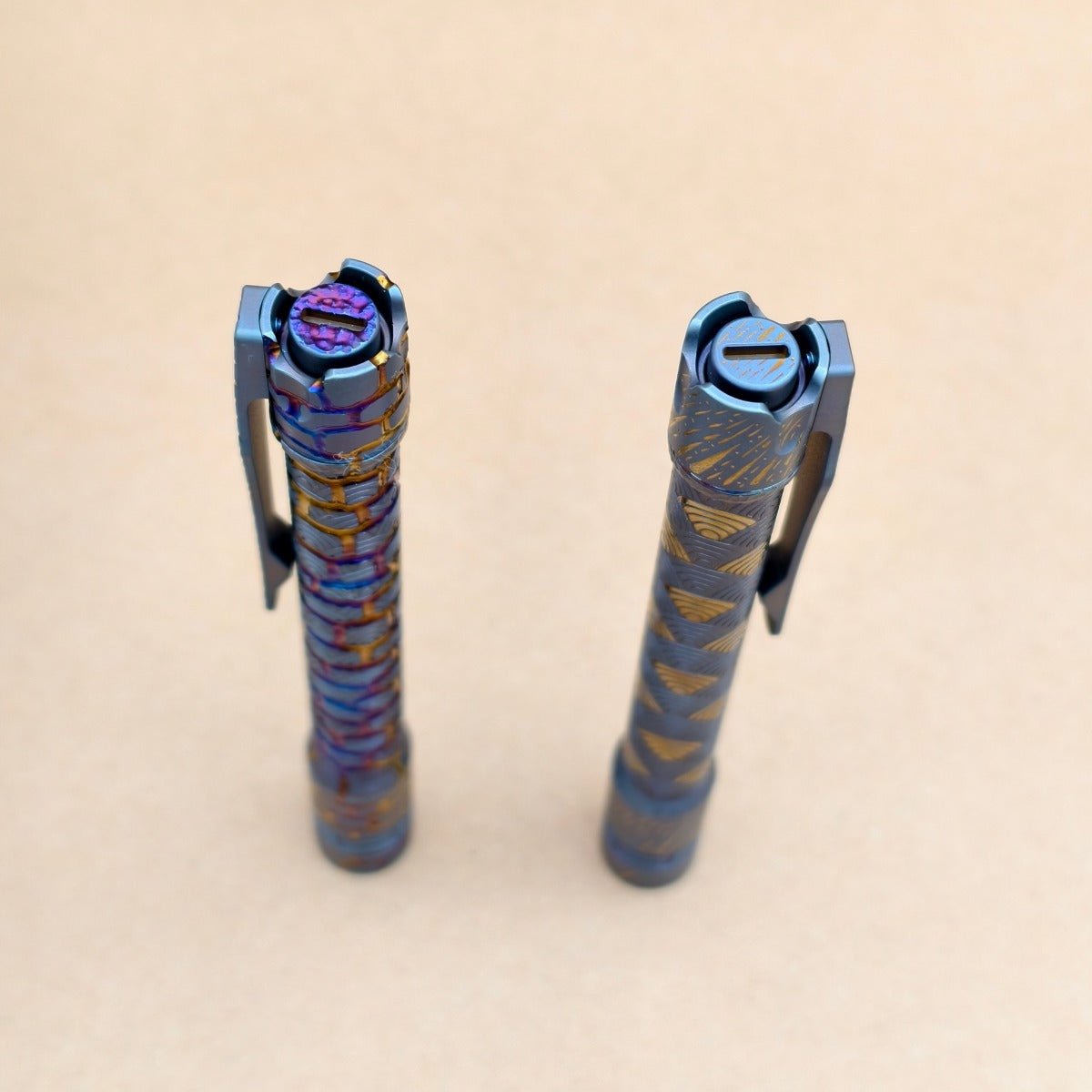 Penlight- - hand carved n heat anodized