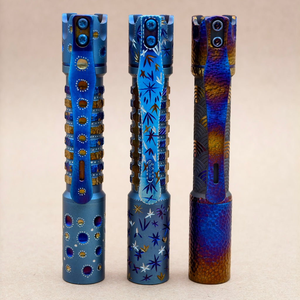 Pineapple mini Ti MK II- hand carved n heat anodized