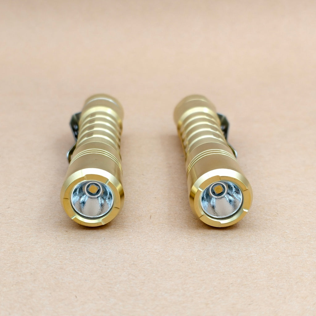 brass rechargeable flashlight No Memory / 4500k Nichia 519a 1/16 (104mm) x 7/8 (22mm) diameter What emitter (LED) should you get Lumintop GT NANO3.0 Brass 400M